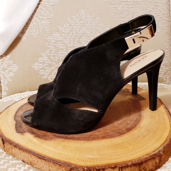 CUT-OUT PEEP-TOE SLING-BACK SUEDE HEELS - Picture 3 of 12
